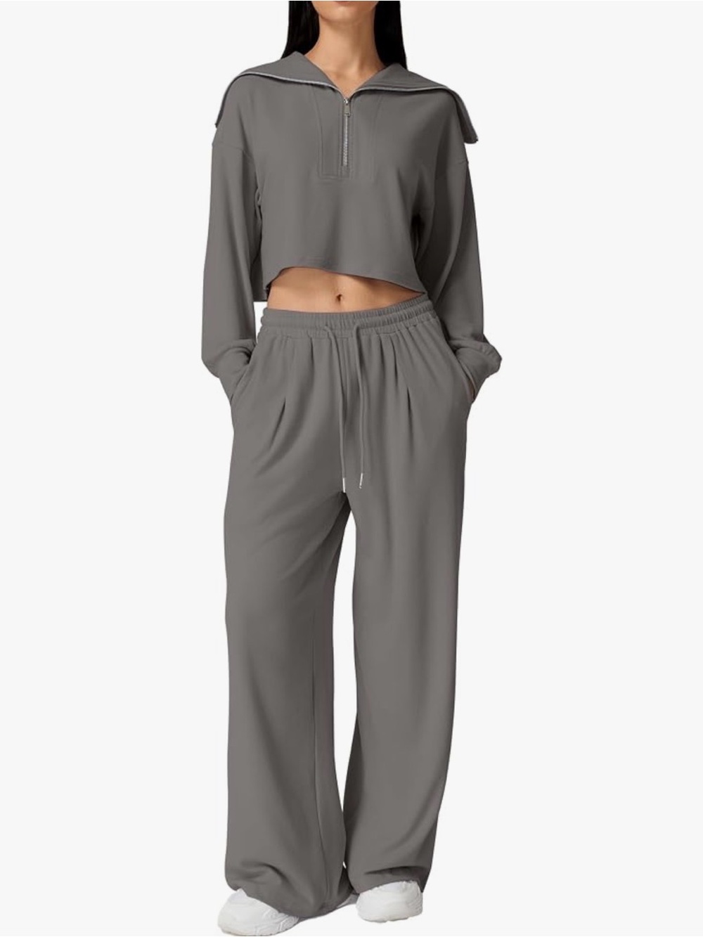 Amazon Women's Gray Wide-Leg Drawstring Track Pants